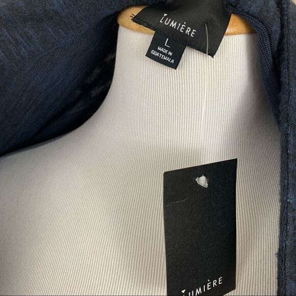 Lumiere slate blue space dye faux wrap soft lightweight sweater L - Picture 6 of 7